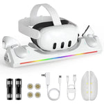 VR Headset Controller Charging Dock VR Display Stand with 2 Rechargeable Batteries Charger Base