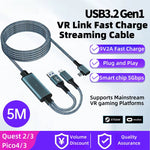 USB3.2 Gen1 VR Link Streaming Data Cable for Meta Quest 2 3 3S/PICO Neo 3/PICO 4 Quick Charge 9V 2A Cable 5Gbps USB-C Data Cord