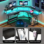 Gaming Desk Corner Table Computer Desk with RGB Light Power Outlets