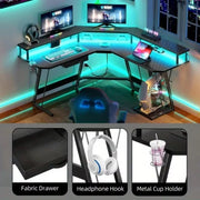 Gaming Desk Corner Table Computer Desk with RGB Light Power Outlets