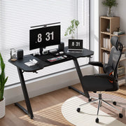 Gaming Desk Computer Desk Sturdy Carbon Fiber Z Frame Large Gaming Table with Headphone Hooks PC Desk
