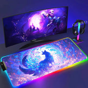XXL Colorful Fox RGB Mousepad Office Computer Pc Accessory Gamer Keyboard Mouse Pad LED Cool Mouse Mats Rubber Gaming Desk Mat