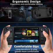 Steam Deck/Steam Deck OLED Full Fit Protective Case W/Folding Stand Base Shockproof Anti-Scratch Non-Slip Silicone Soft Cover