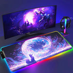 XXL Colorful Fox RGB Mousepad Office Computer Pc Accessory Gamer Keyboard Mouse Pad LED Cool Mouse Mats Rubber Gaming Desk Mat