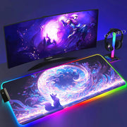 XXL Colorful Fox RGB Mousepad Office Computer Pc Accessory Gamer Keyboard Mouse Pad LED Cool Mouse Mats Rubber Gaming Desk Mat