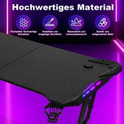 Gaming Table, 120 X 60 Cm Gaming Desk, PC Table Gaming with Carbon Fibre Surface, Gamer Desk with LED Z-Frame, Computer Desk