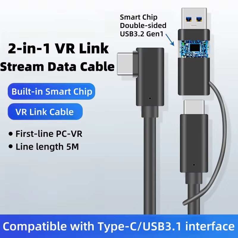 USB3.2 Gen1 VR Link Streaming Data Cable for Meta Quest 2 3 3S/PICO Neo 3/PICO 4 Quick Charge 9V 2A Cable 5Gbps USB-C Data Cord