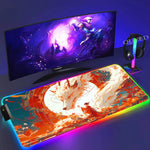 XXL Colorful Fox RGB Mousepad Office Computer Pc Accessory Gamer Keyboard Mouse Pad LED Cool Mouse Mats Rubber Gaming Desk Mat