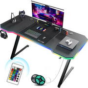 Gaming Desk Computer Desk Sturdy Carbon Fiber Z Frame Large Gaming Table with Headphone Hooks PC Desk