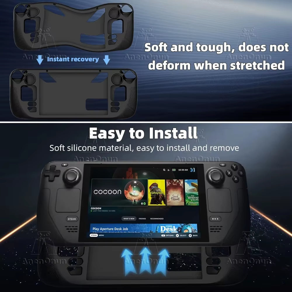 Steam Deck/Steam Deck OLED Full Fit Protective Case W/Folding Stand Base Shockproof Anti-Scratch Non-Slip Silicone Soft Cover