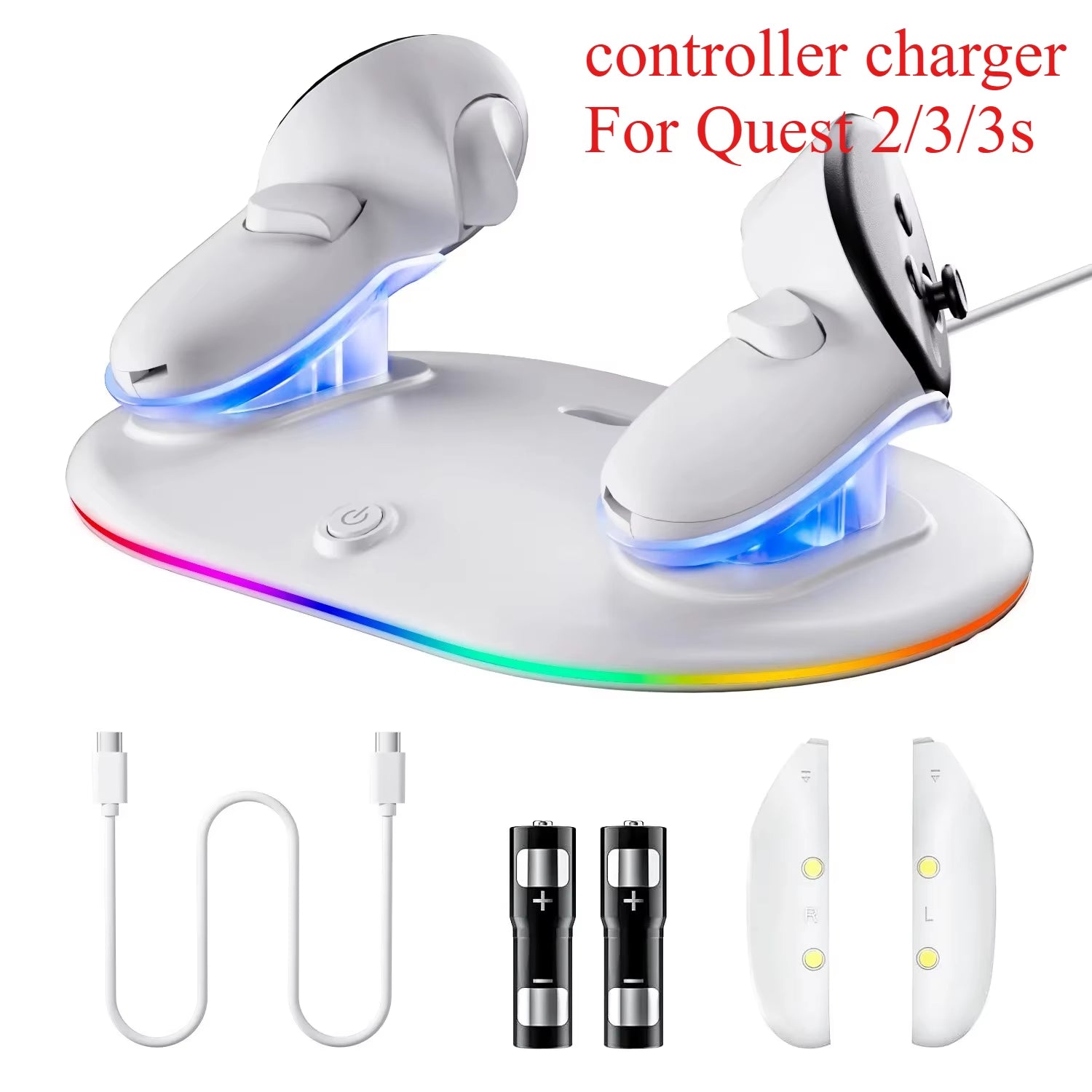 VR Headset Controller Charging Dock  VR Display Stand with 2 Rechargeable Batteries Charger Base
