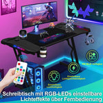 Gaming Table, 120 X 60 Cm Gaming Desk, PC Table Gaming with Carbon Fibre Surface, Gamer Desk with LED Z-Frame, Computer Desk