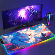 XXL Colorful Fox RGB Mousepad Office Computer Pc Accessory Gamer Keyboard Mouse Pad LED Cool Mouse Mats Rubber Gaming Desk Mat