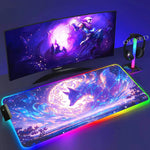 XXL Colorful Fox RGB Mousepad Office Computer Pc Accessory Gamer Keyboard Mouse Pad LED Cool Mouse Mats Rubber Gaming Desk Mat