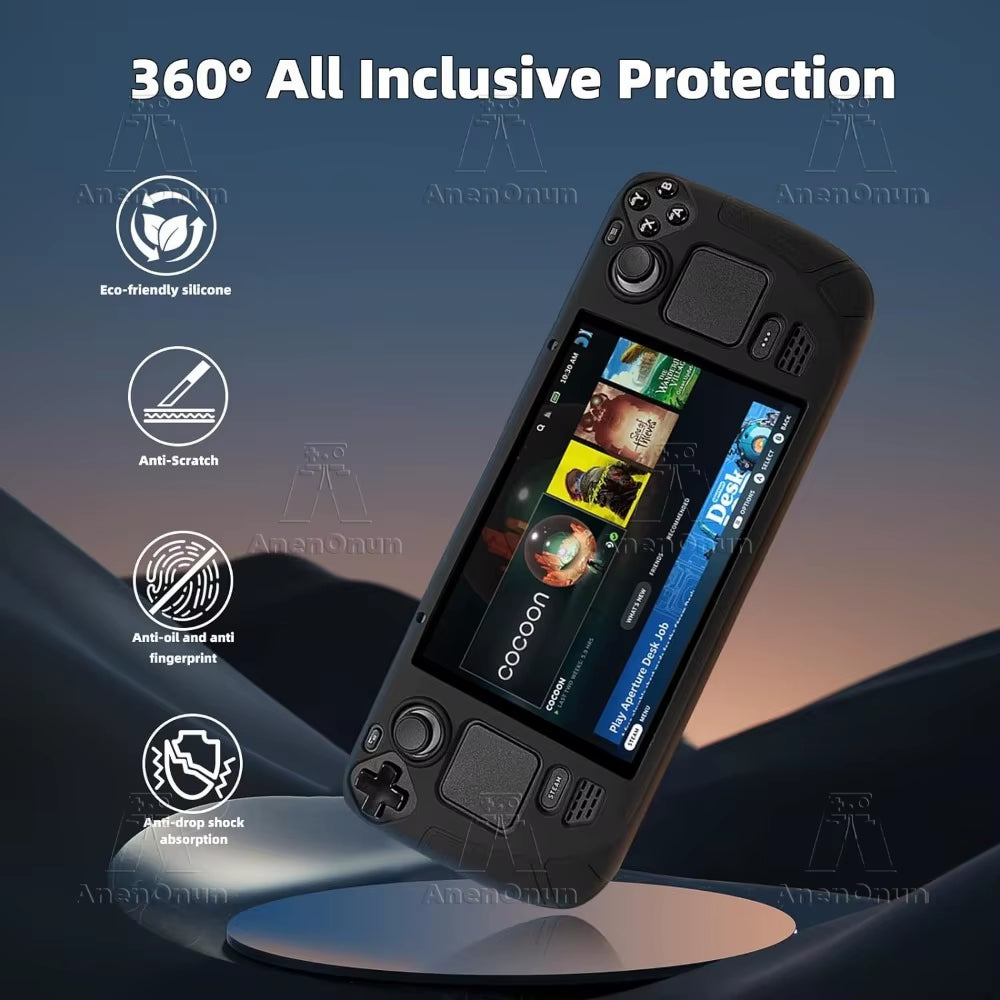 Steam Deck/Steam Deck OLED Full Fit Protective Case W/Folding Stand Base Shockproof Anti-Scratch Non-Slip Silicone Soft Cover