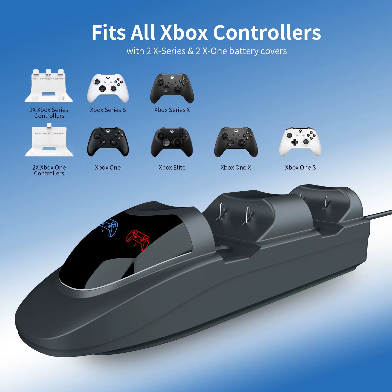 Controller Charger Station with 2X3600Mwh Rechargeable Battery Packs for Xbox One/Series X|S Controller, Dual Charging Dock For